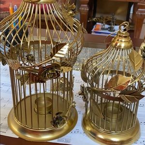 Gold color decorative candle holders bird cages
